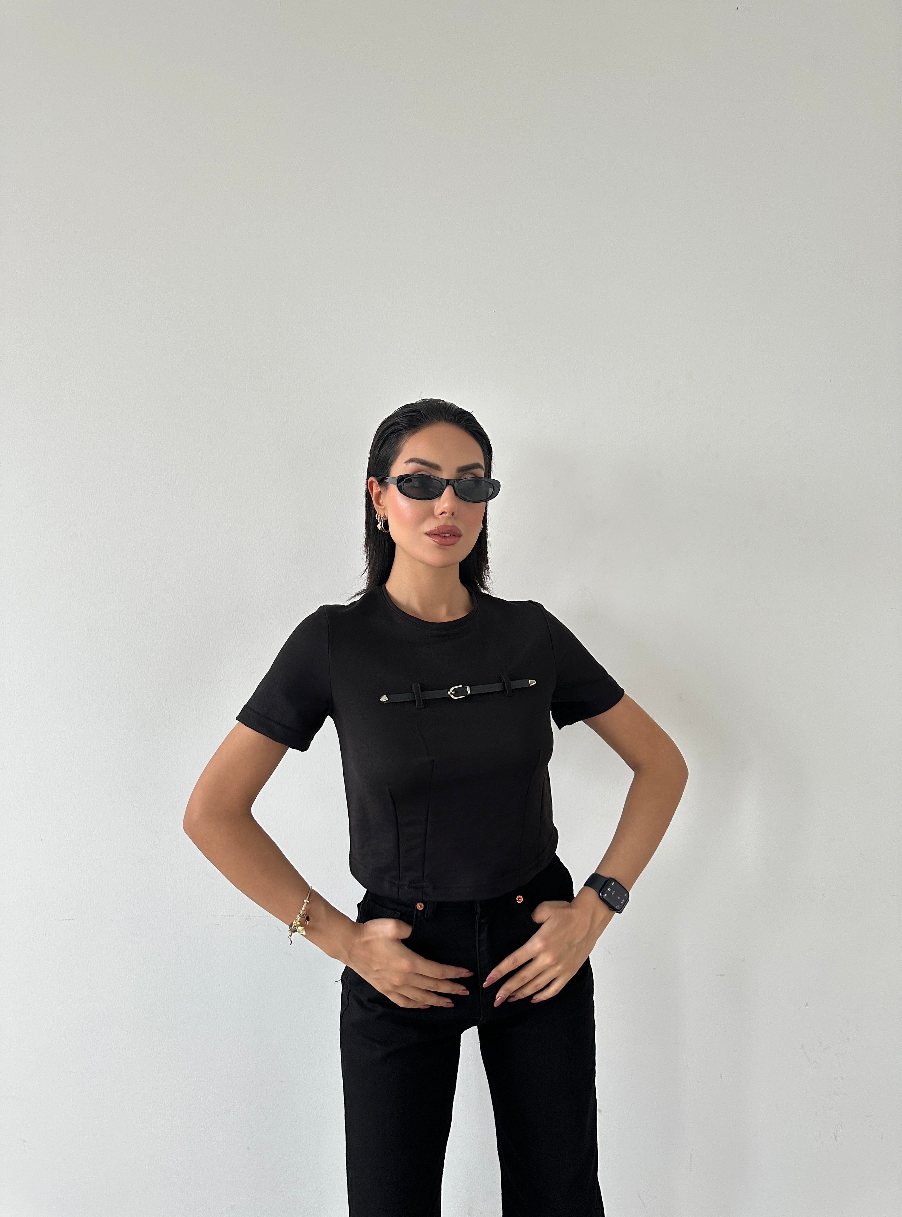 Basic T-shirt with Belt Detail