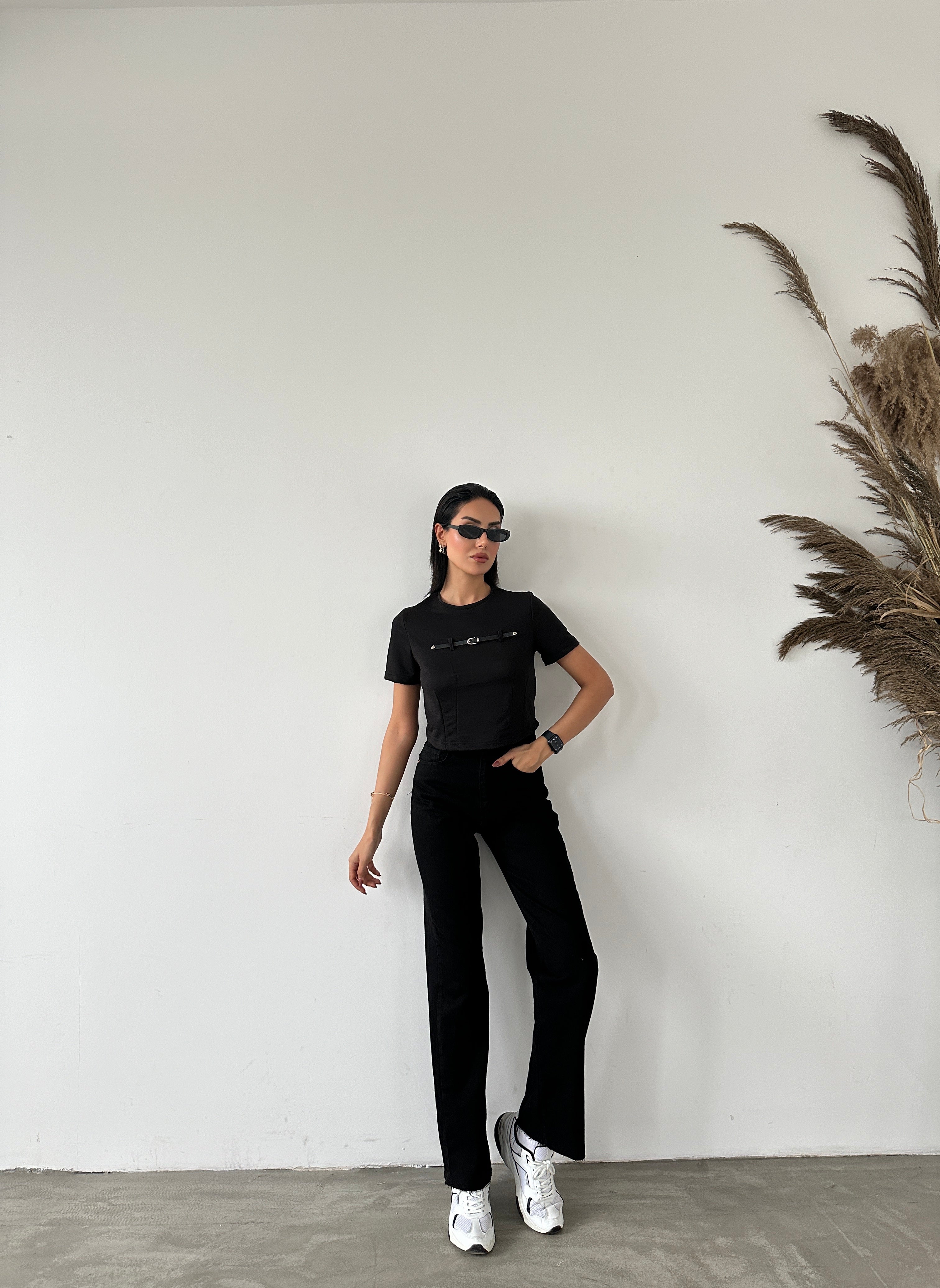 Basic T-shirt with Belt Detail