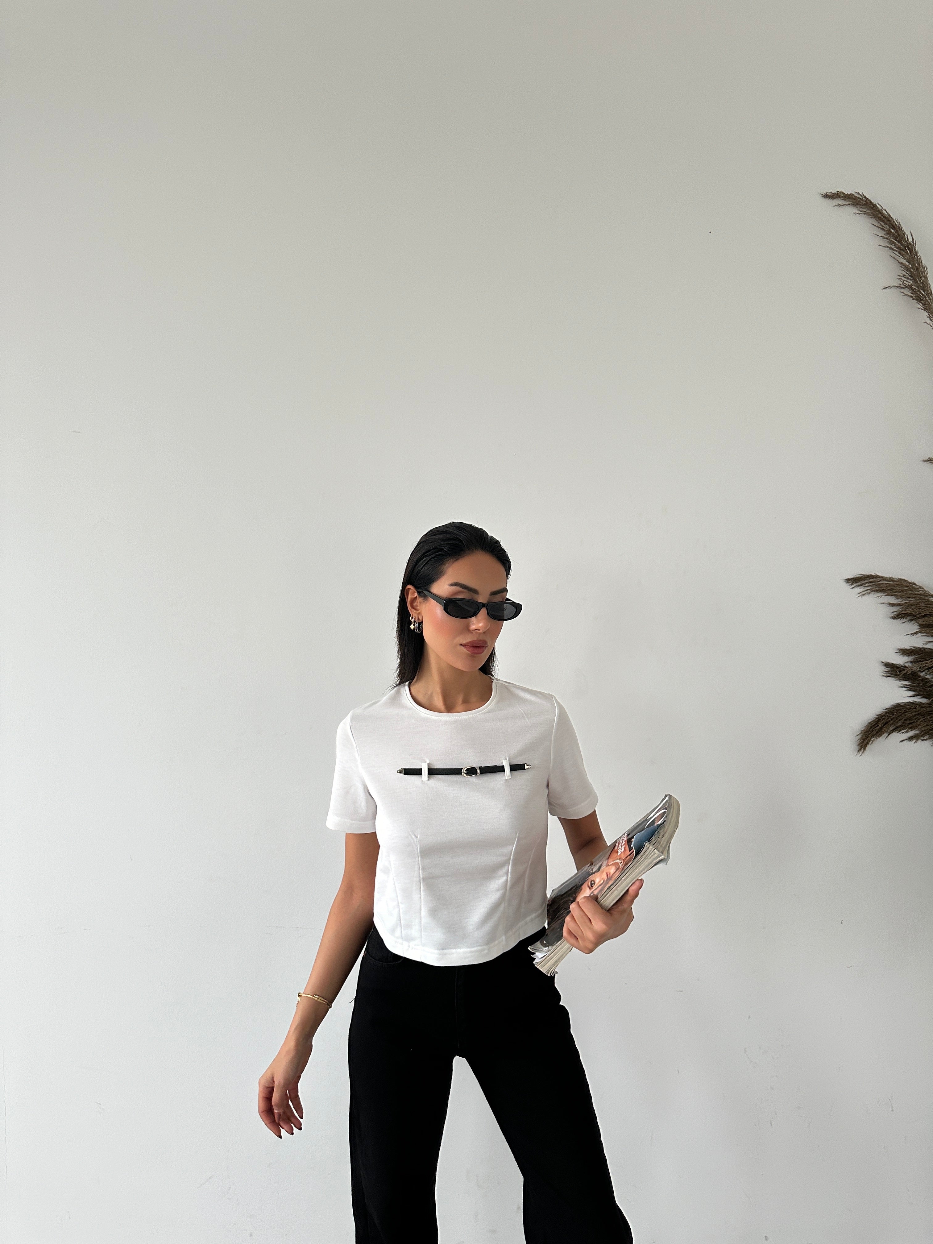 Basic T-shirt with Belt Detail