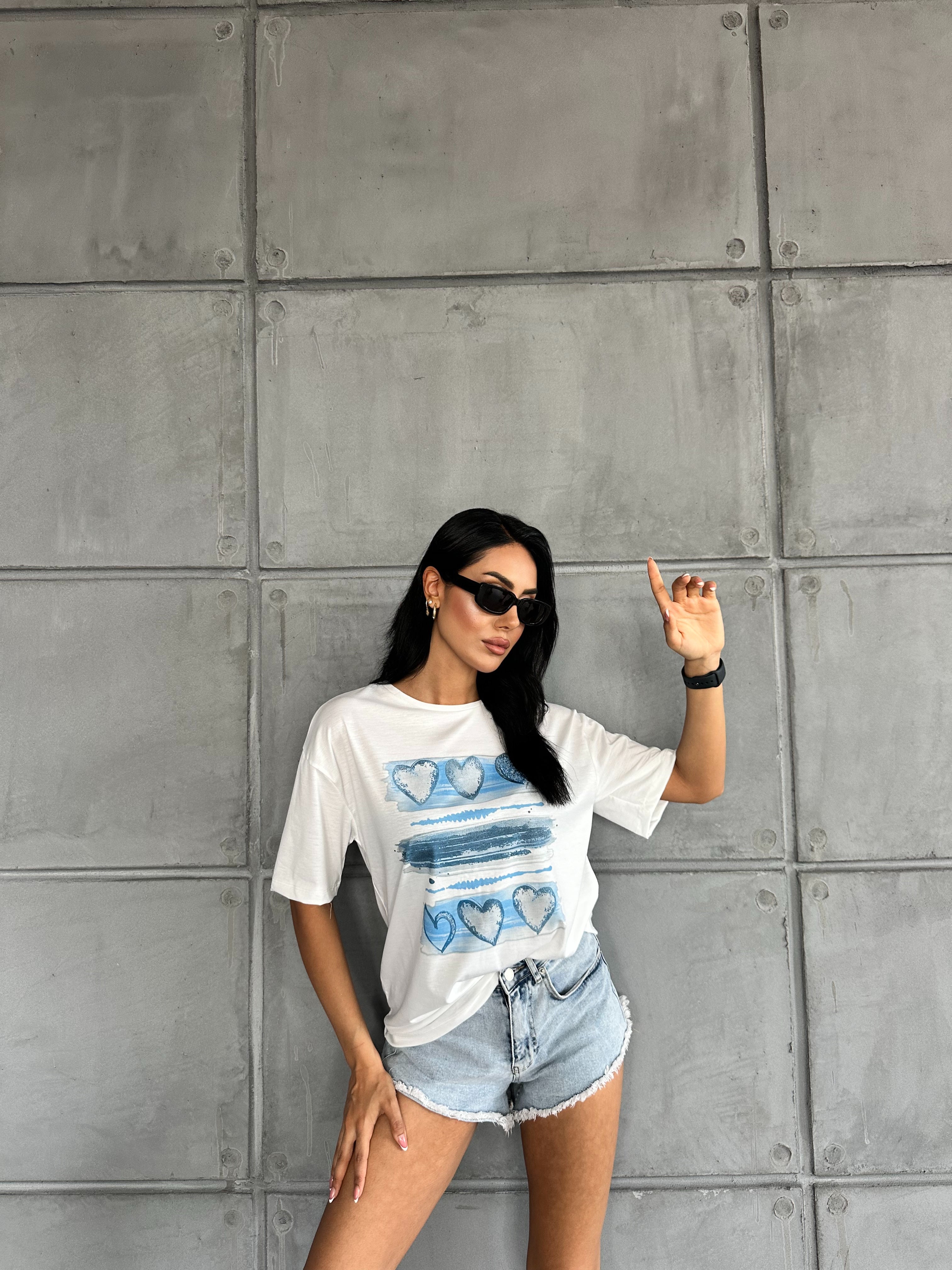 Heart Printed Basic T-shirt