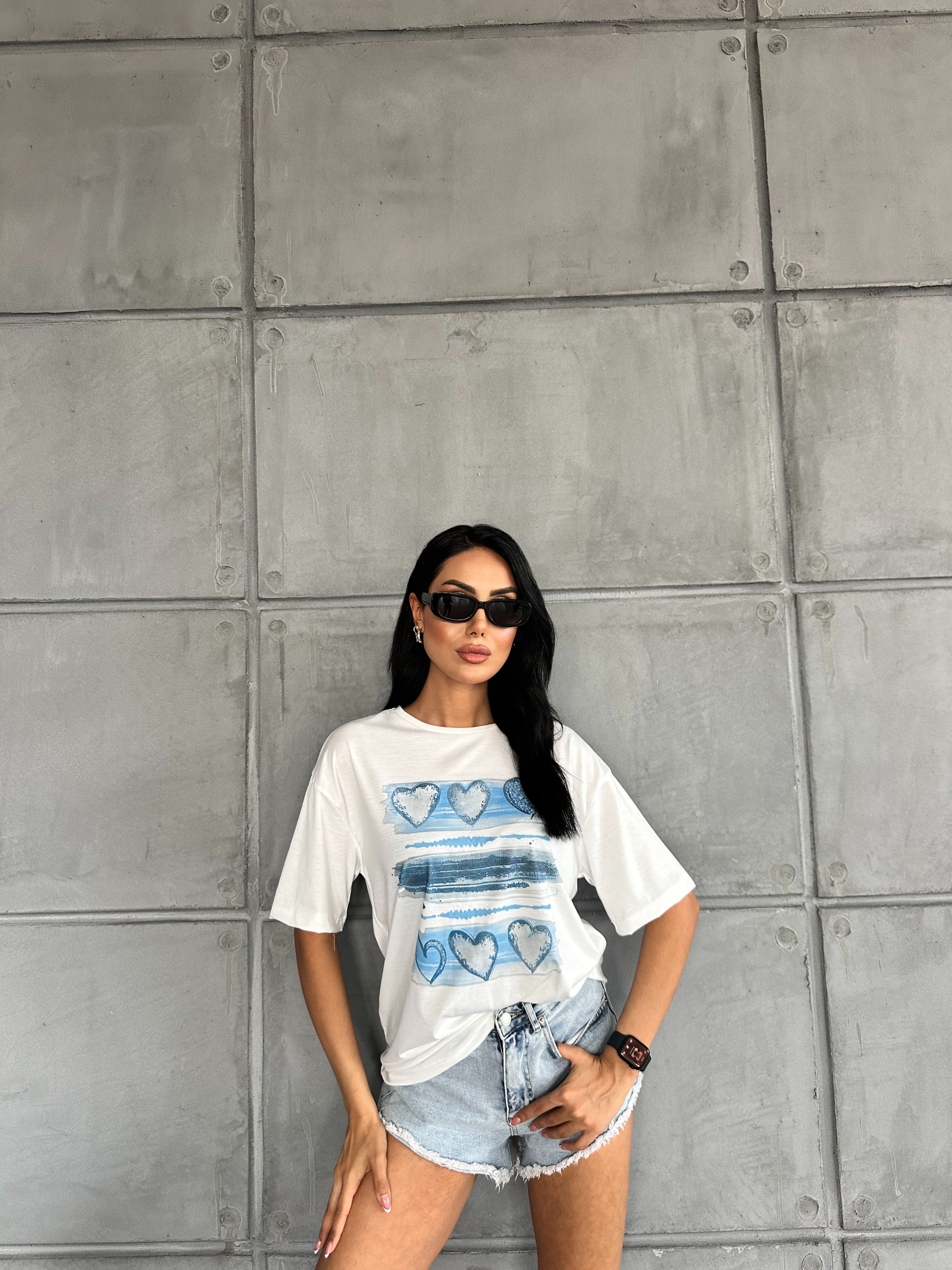 Heart Printed Basic T-shirt