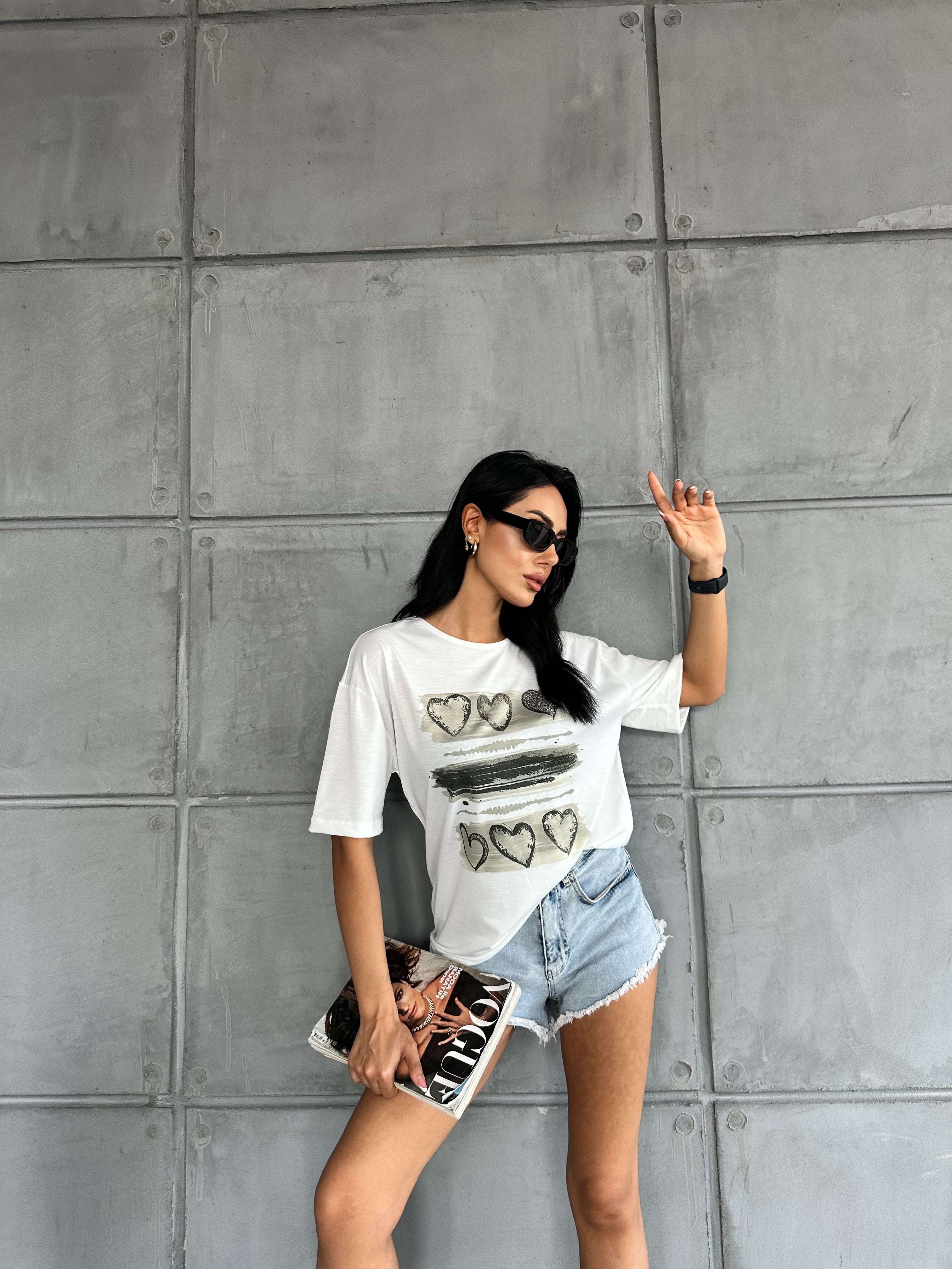 Heart Printed Basic T-shirt