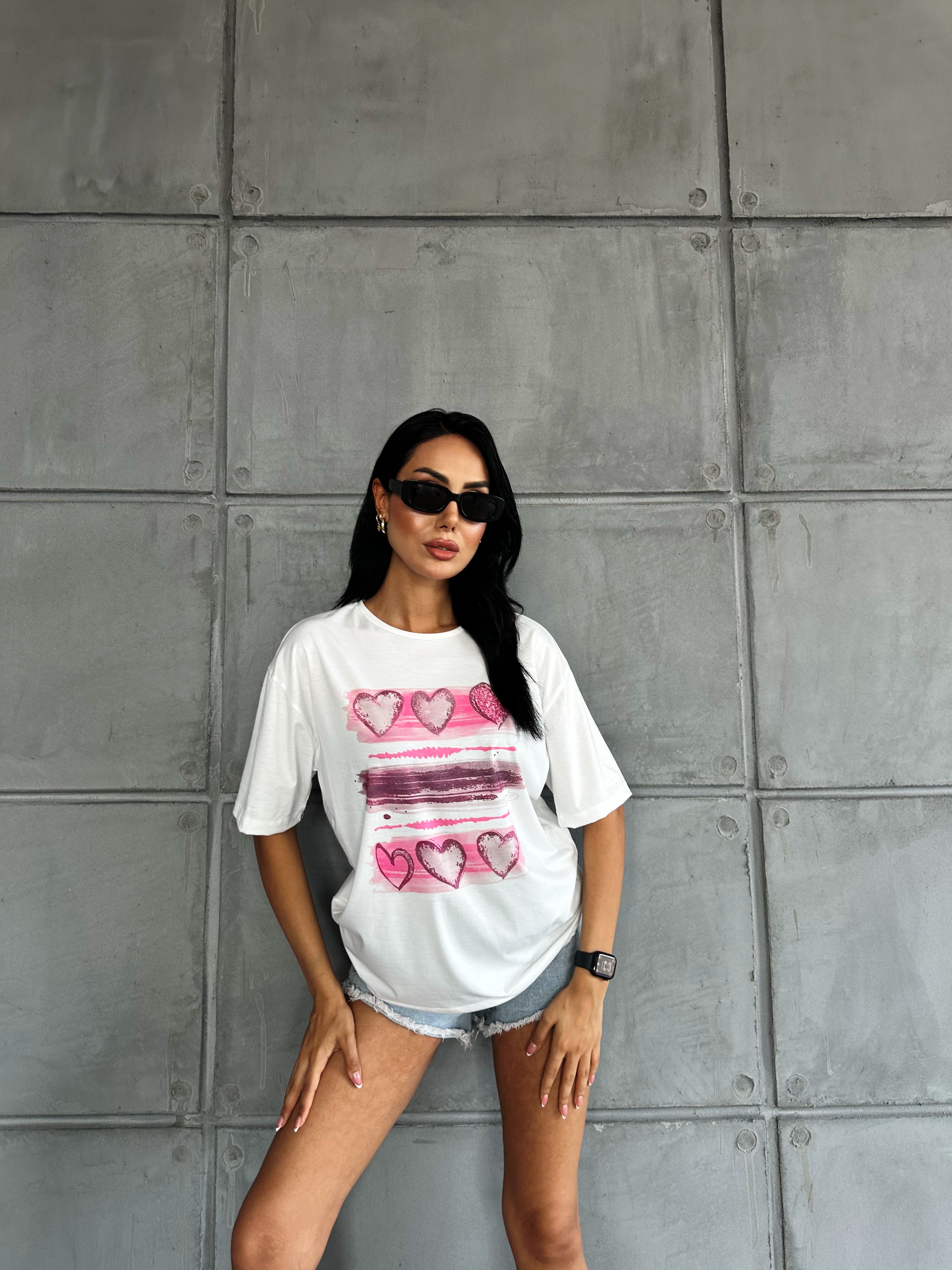 Kalp Baskılı Basic T-shirt