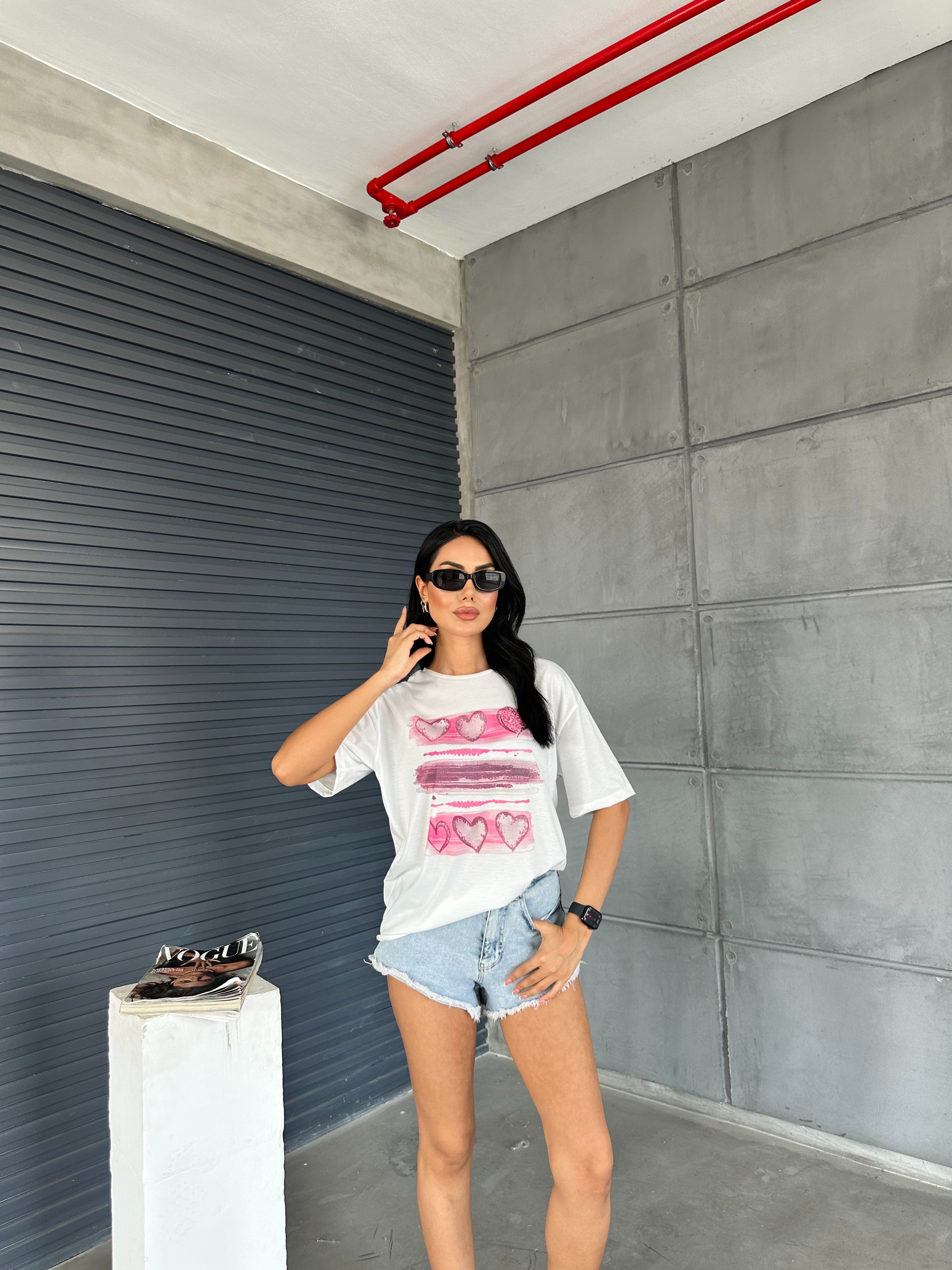 Kalp Baskılı Basic T-shirt