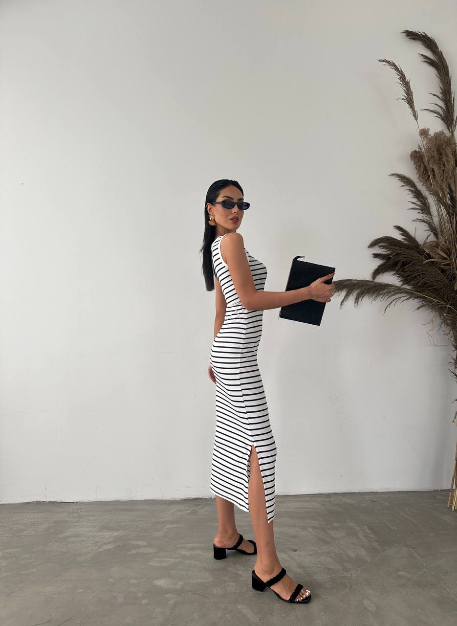 Ottoman Lycra Fabric Striped Dress