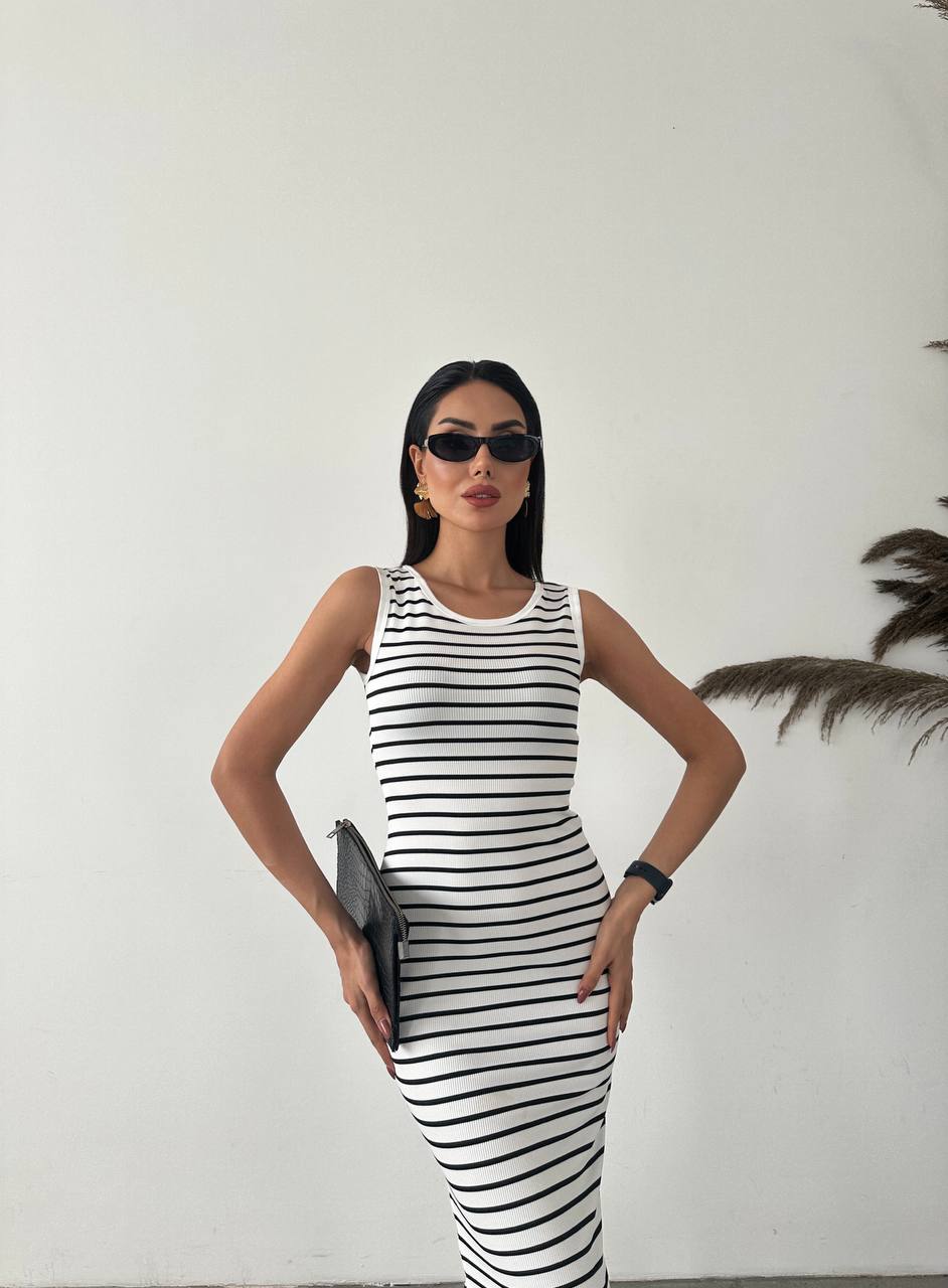 Ottoman Lycra Fabric Striped Dress
