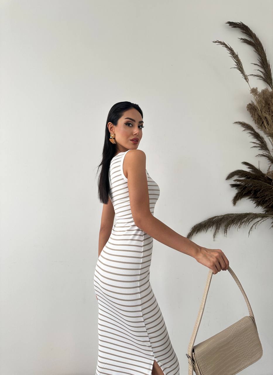 Ottoman Lycra Fabric Striped Dress