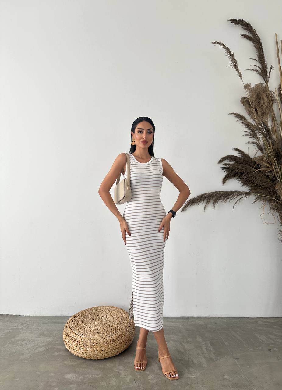 Ottoman Lycra Fabric Striped Dress