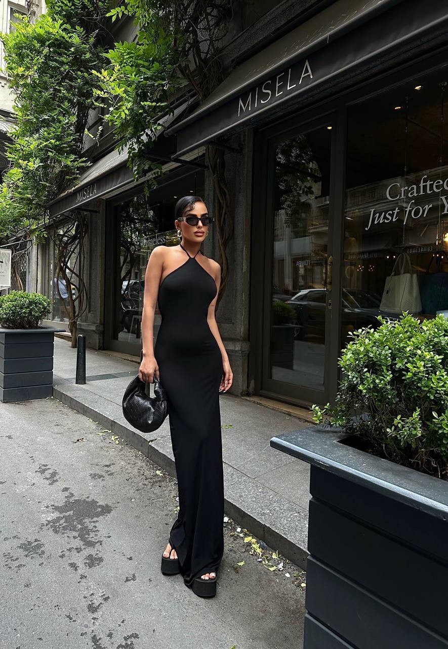Halter Neck Backless Maxi Length Sandy Dress