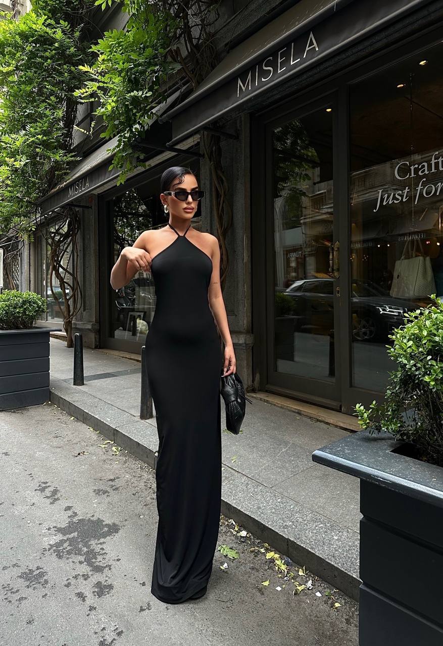 Halter Neck Backless Maxi Length Sandy Dress