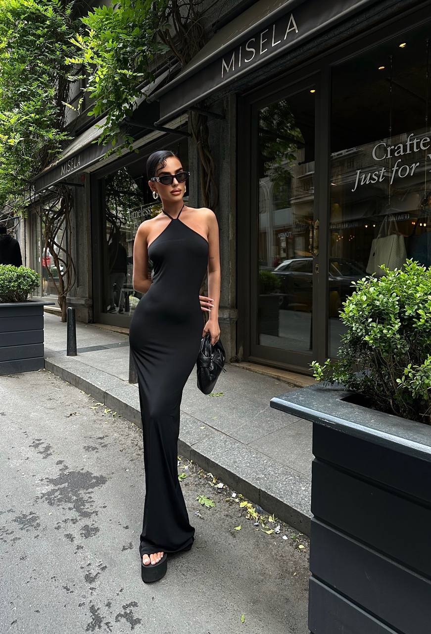 Halter Neck Backless Maxi Length Sandy Dress