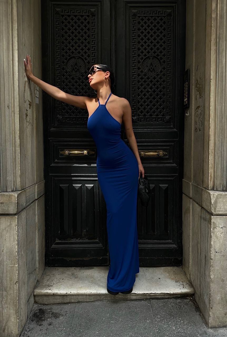 Halter Neck Backless Maxi Length Sandy Dress