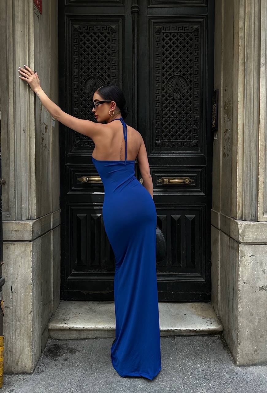 Halter Neck Backless Maxi Length Sandy Dress