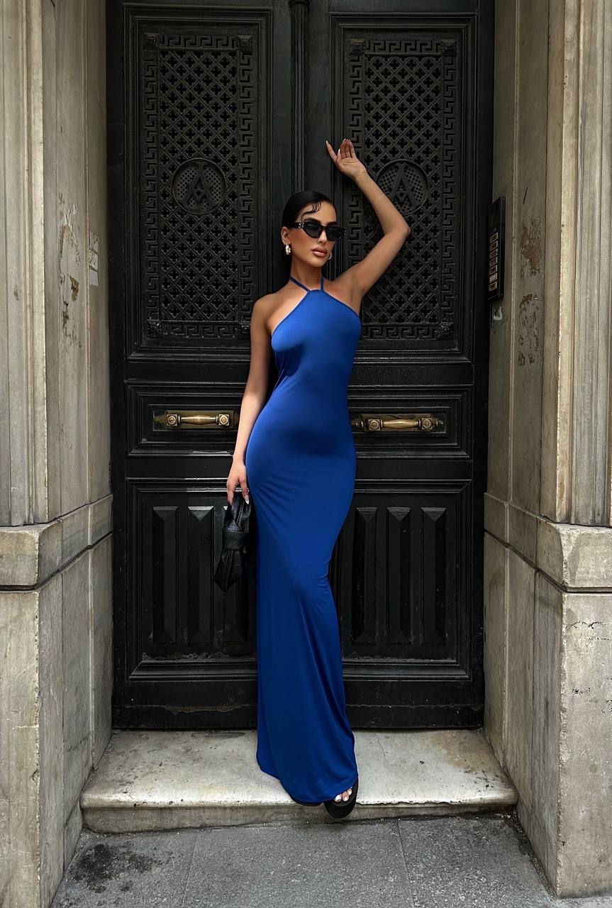 Halter Neck Backless Maxi Length Sandy Dress