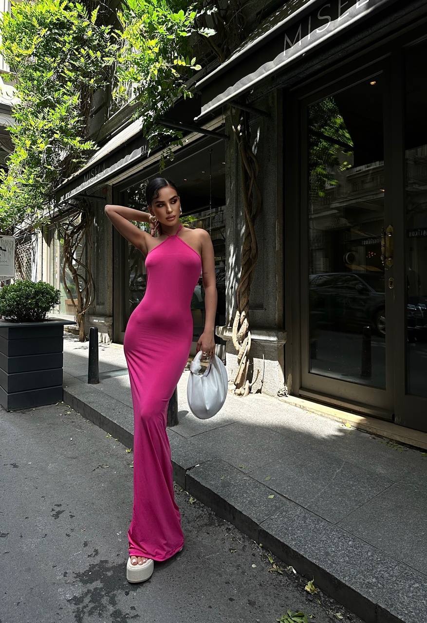 Halter Neck Backless Maxi Length Sandy Dress