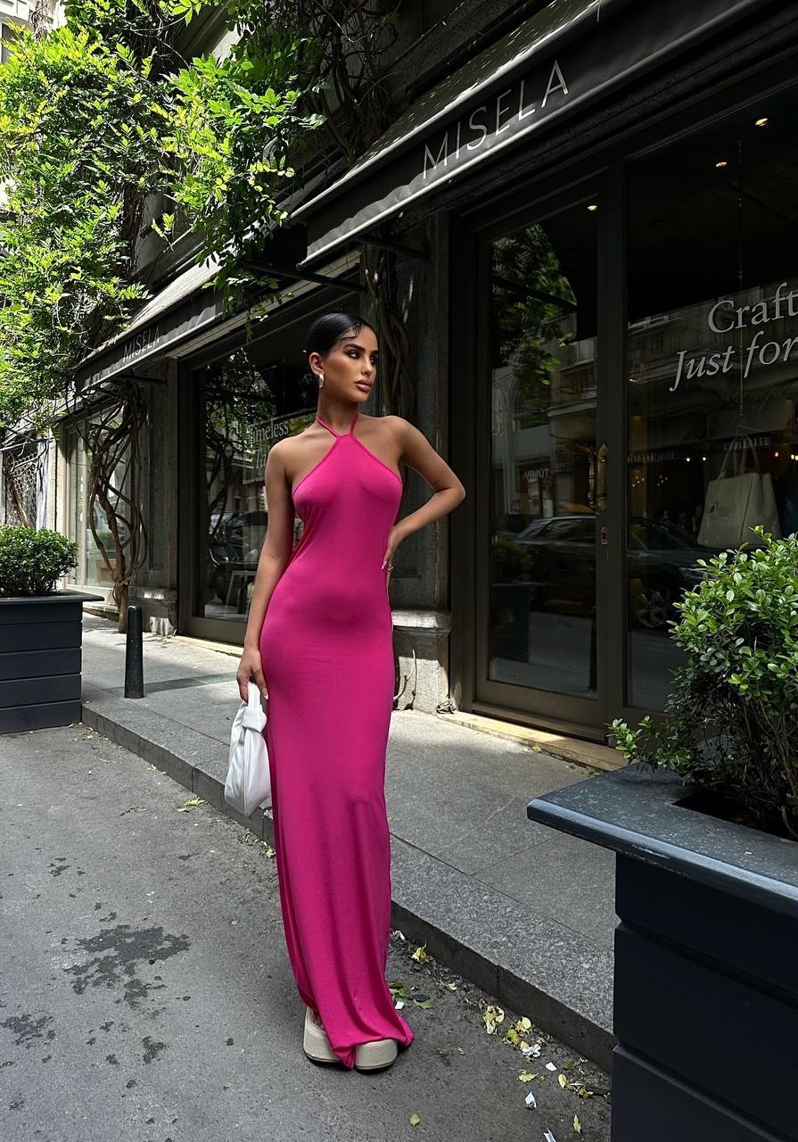 Halter Neck Backless Maxi Length Sandy Dress