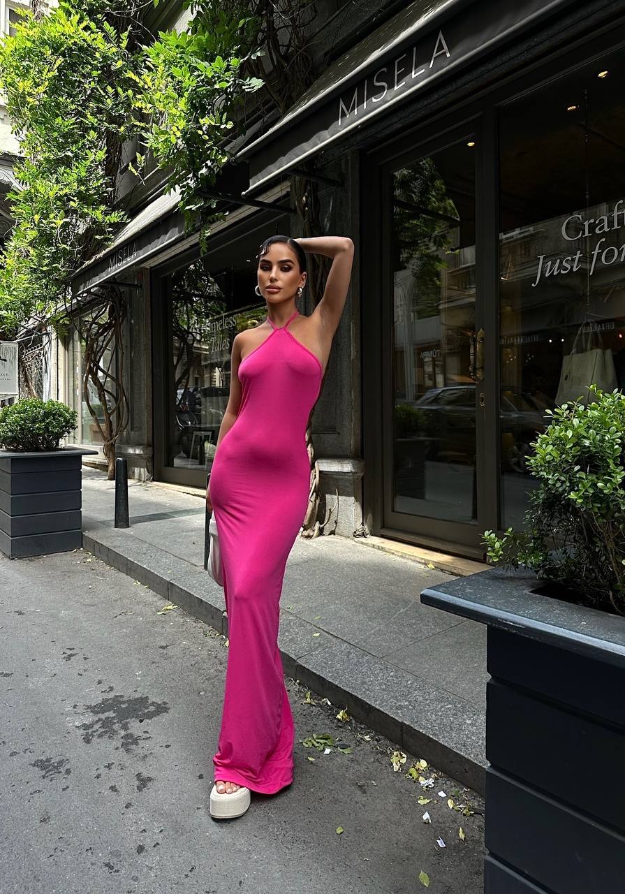 Halter Neck Backless Maxi Length Sandy Dress