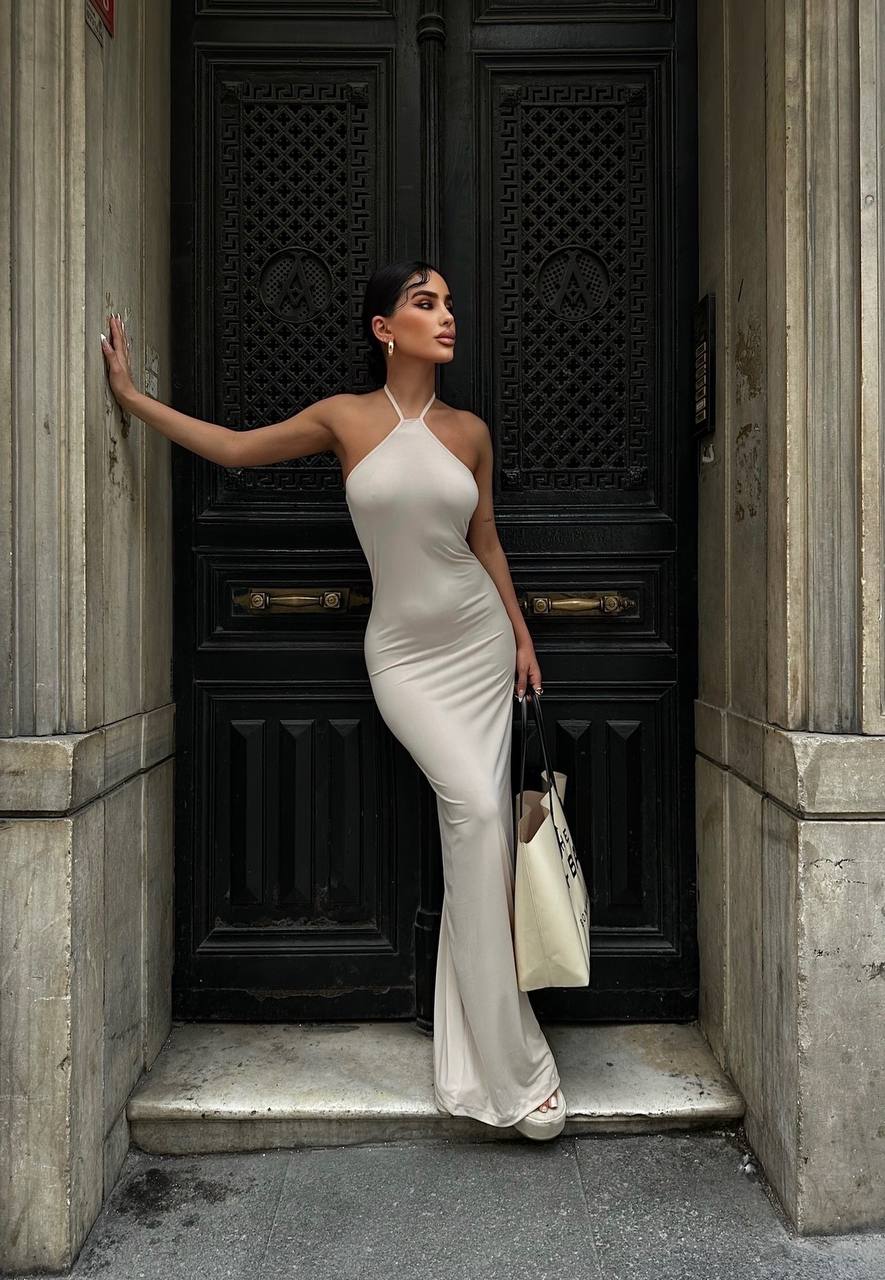 Halter Neck Backless Maxi Length Sandy Dress