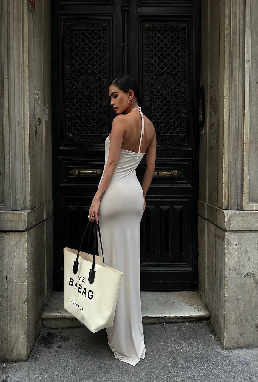 Halter Neck Backless Maxi Length Sandy Dress