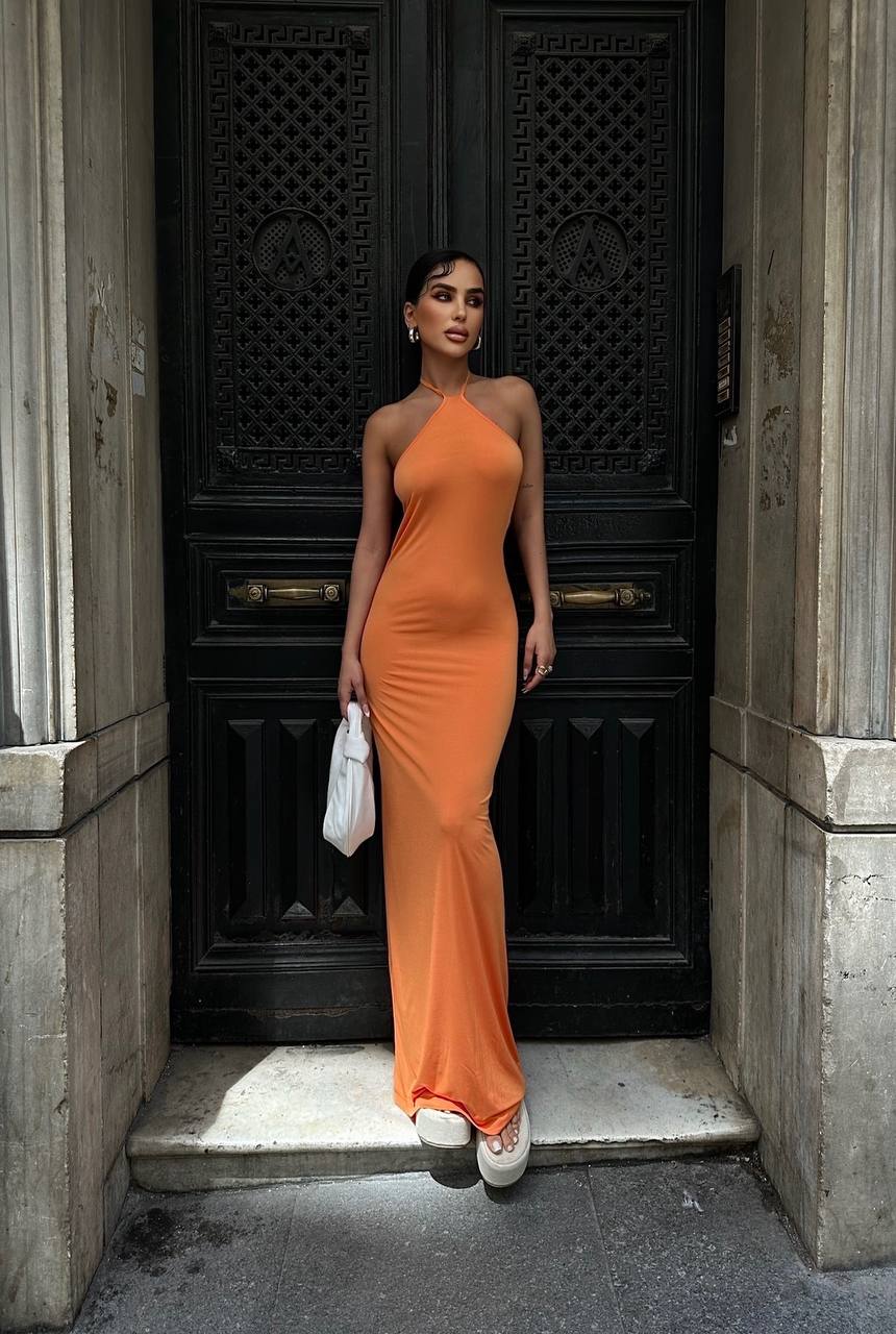 Halter Neck Backless Maxi Length Sandy Dress