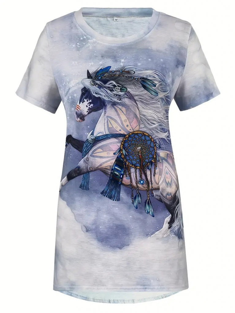 Women's Short-Sleeved Crew Neck Loose Supima Blouse, 17197