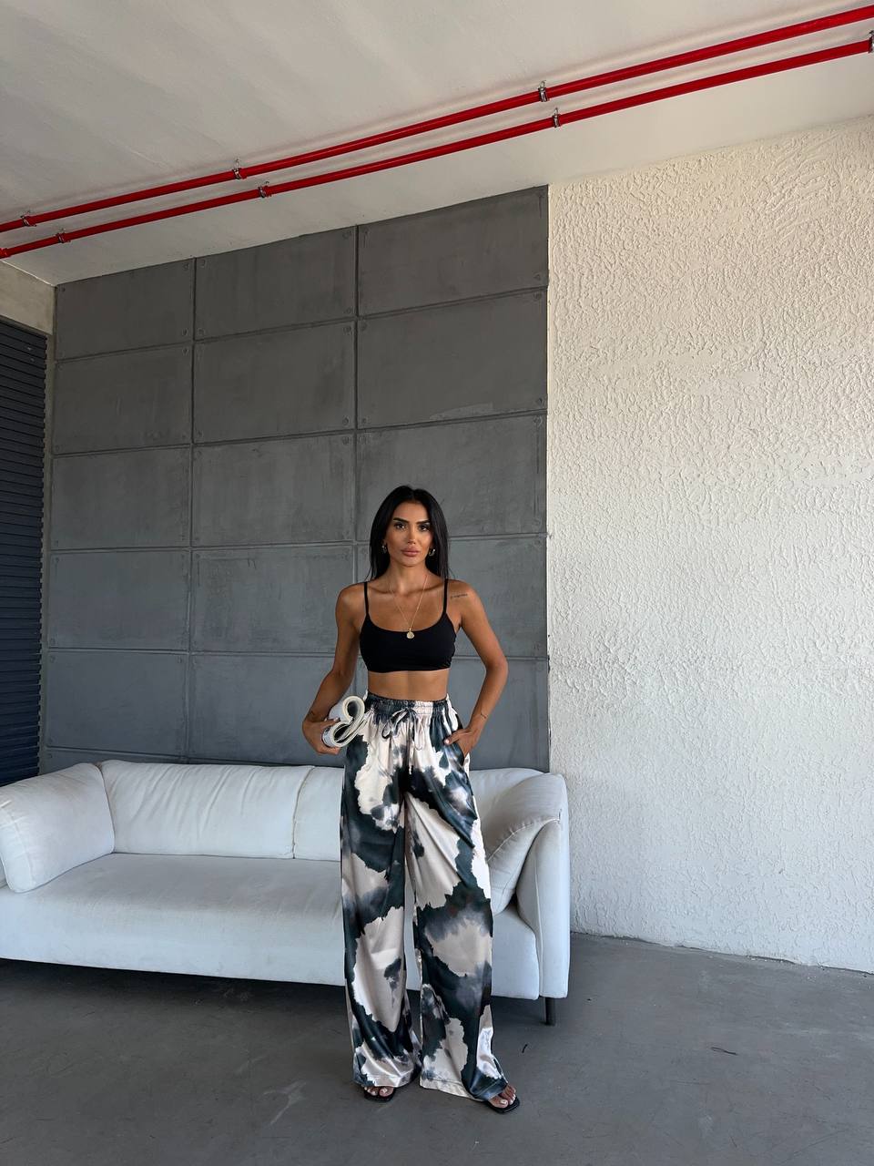 Elastic Waist Satin Trousers