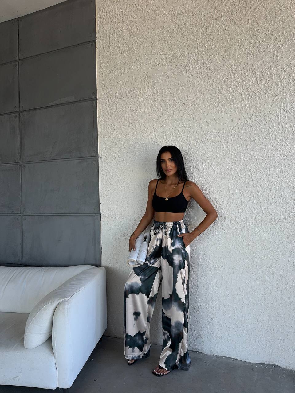Elastic Waist Satin Trousers