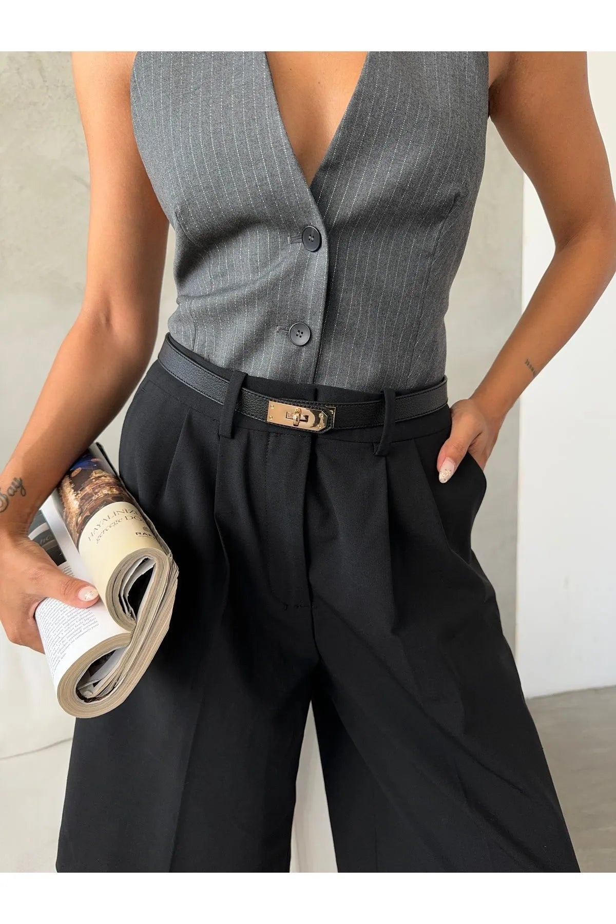 Women's Thin Elastic Belt with Lock Buckle