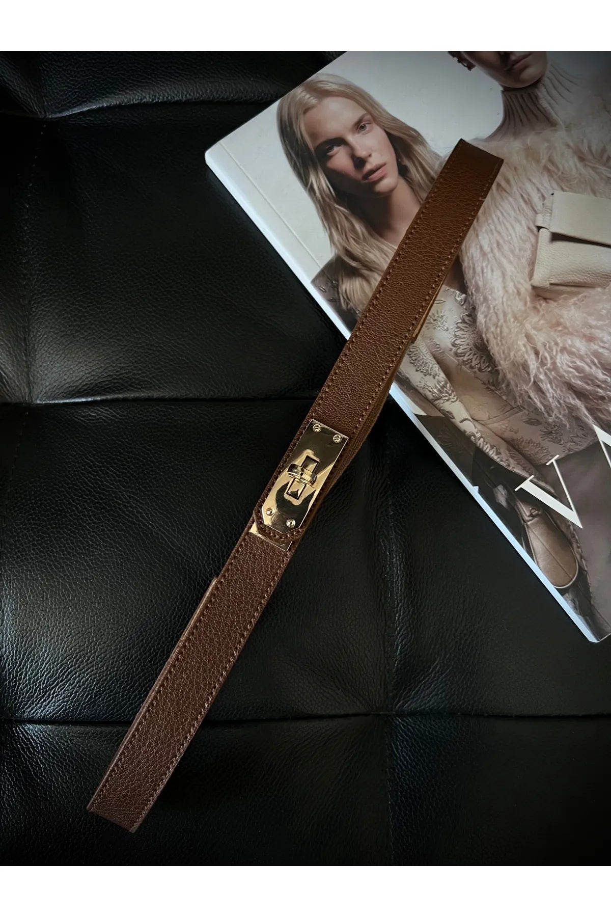 Women's Thin Elastic Trouser Belt with Lock Buckle