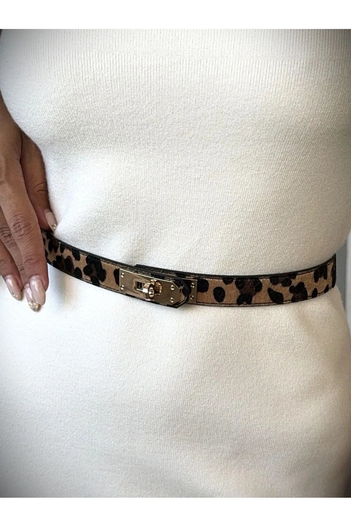 Women's Thin Elastic Trouser Belt with Lock Buckle
