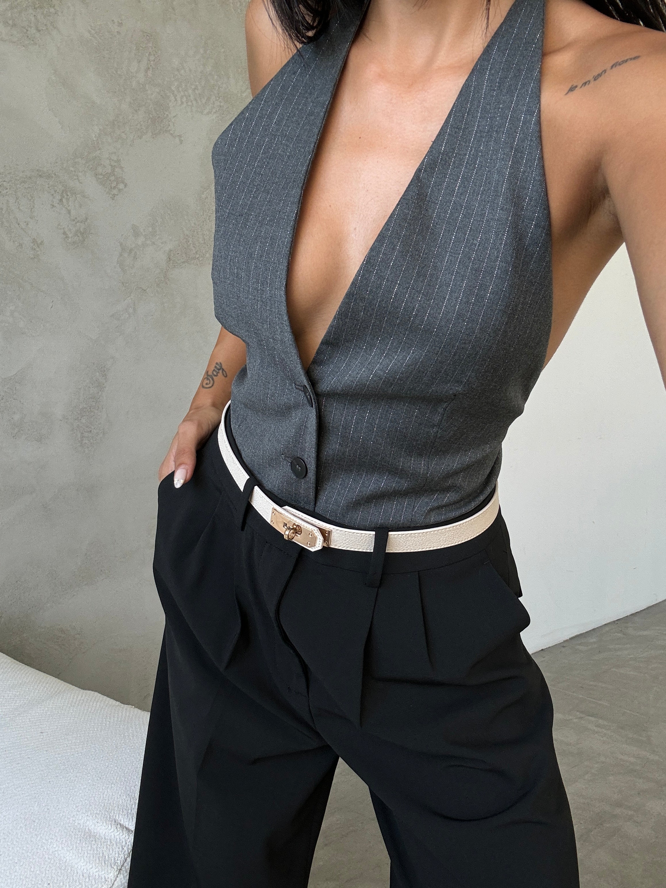 Women's Thin Elastic Trouser Belt with Lock Buckle