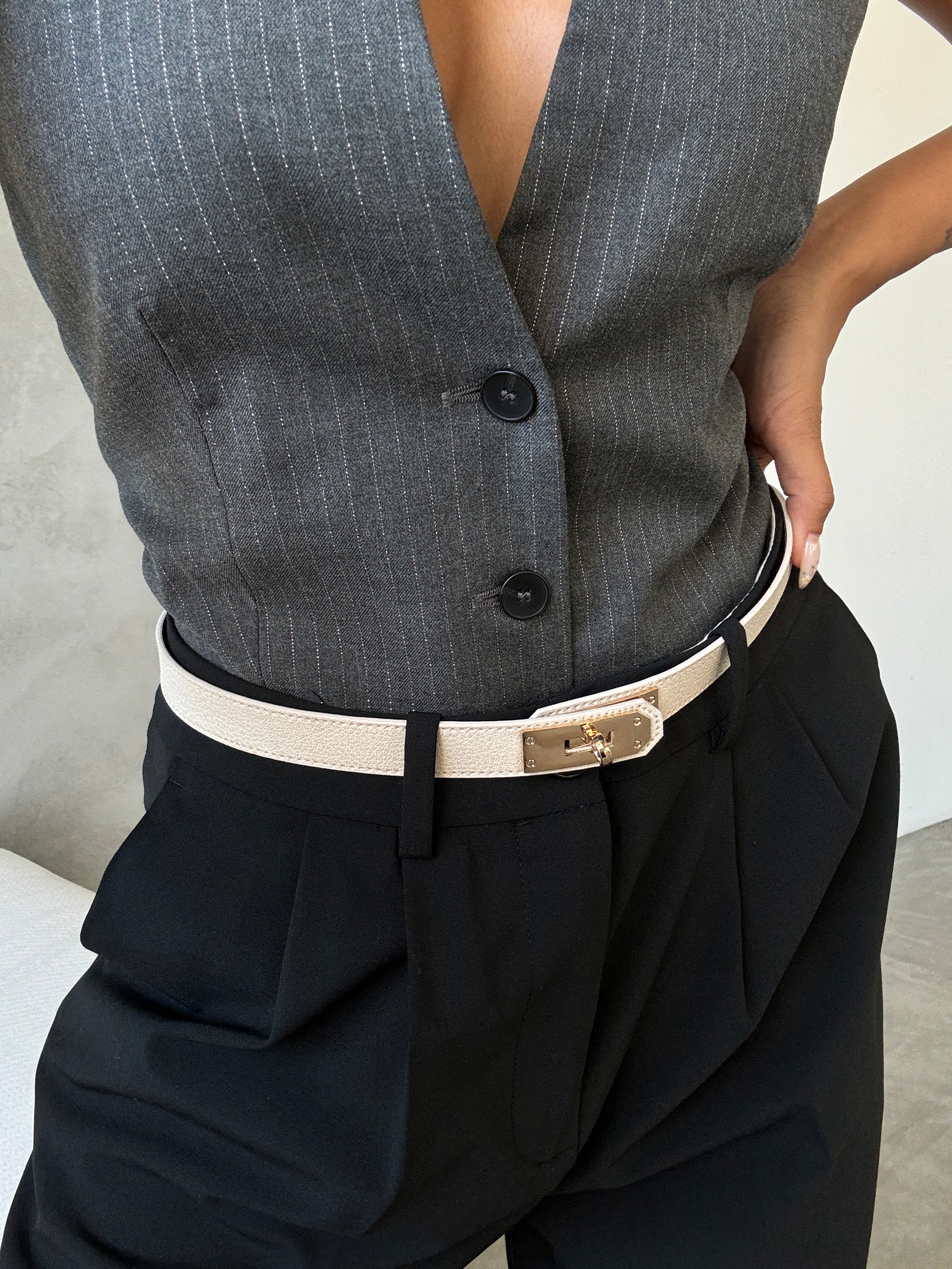 Women's Thin Elastic Trouser Belt with Lock Buckle