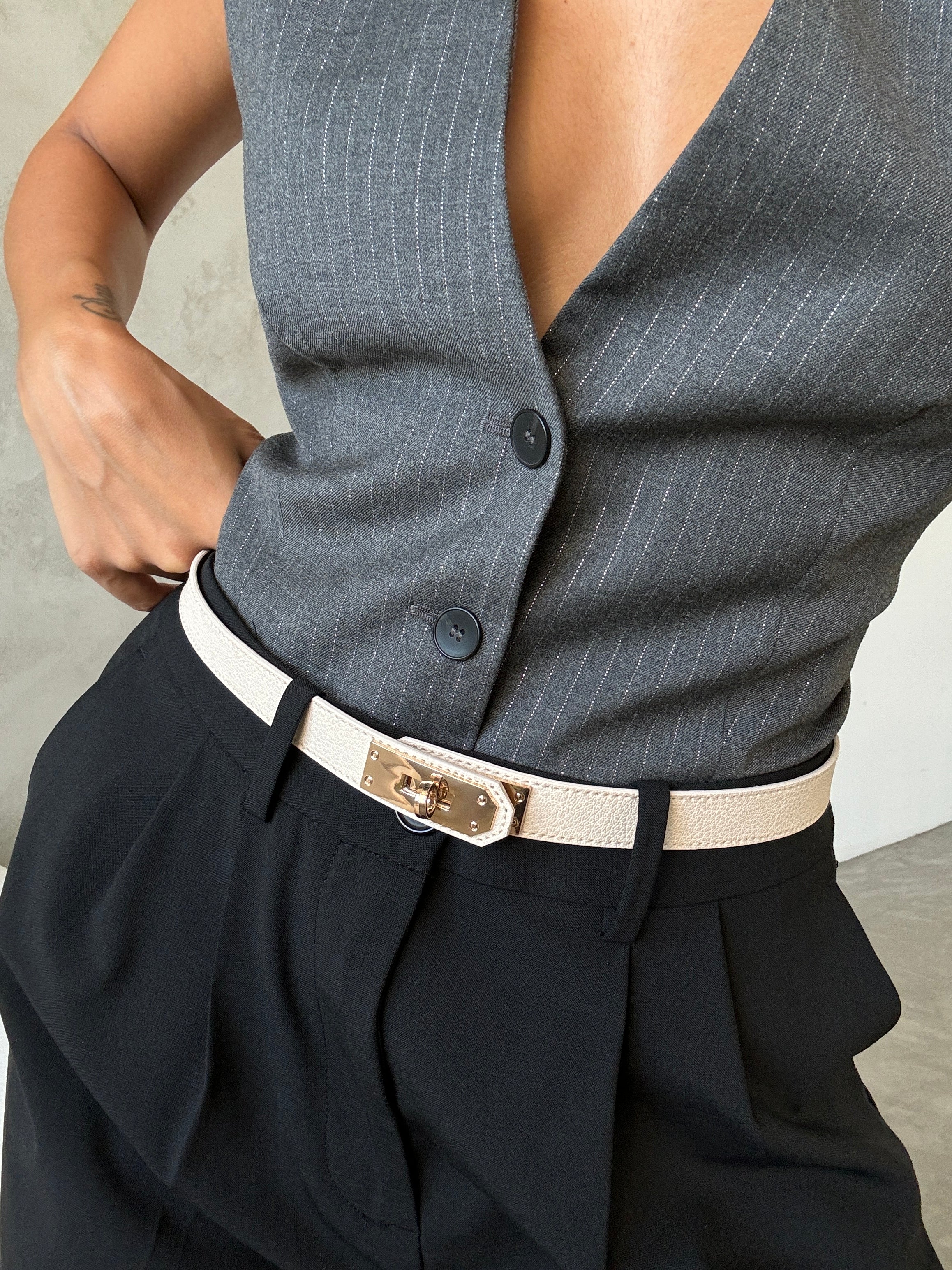 Women's Thin Elastic Trouser Belt with Lock Buckle