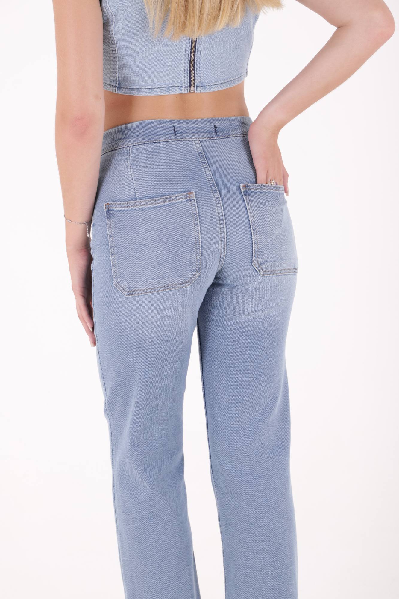 Cepsiz Pensli Bol Paça Kot Pantolon - Açık Mavi Kot - (26-31) - 5