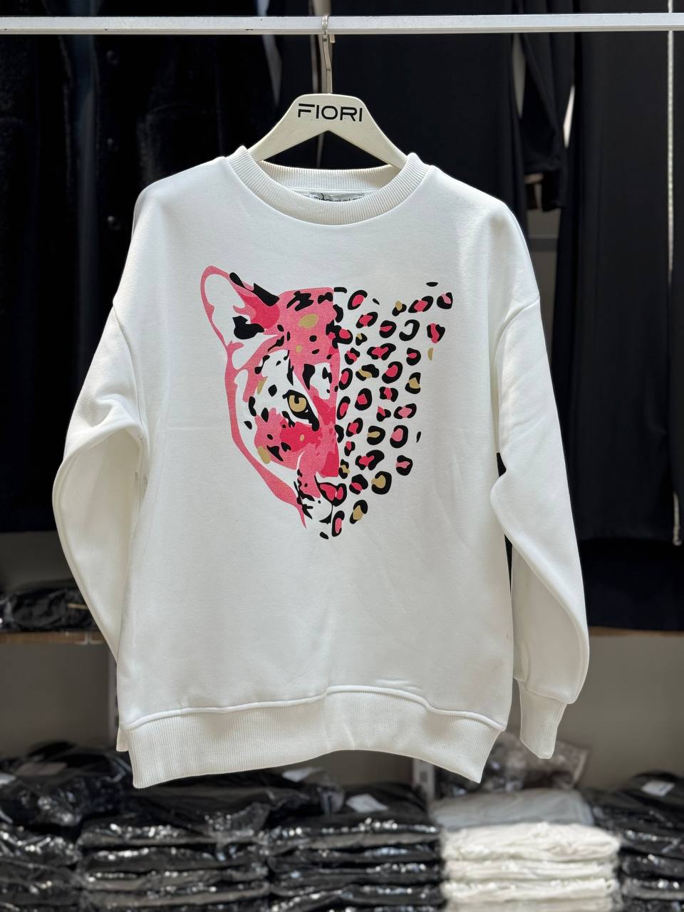 Kaplan Baskılı Bisiklet Yaka 3 İplik Şardonlu Sweatshirt