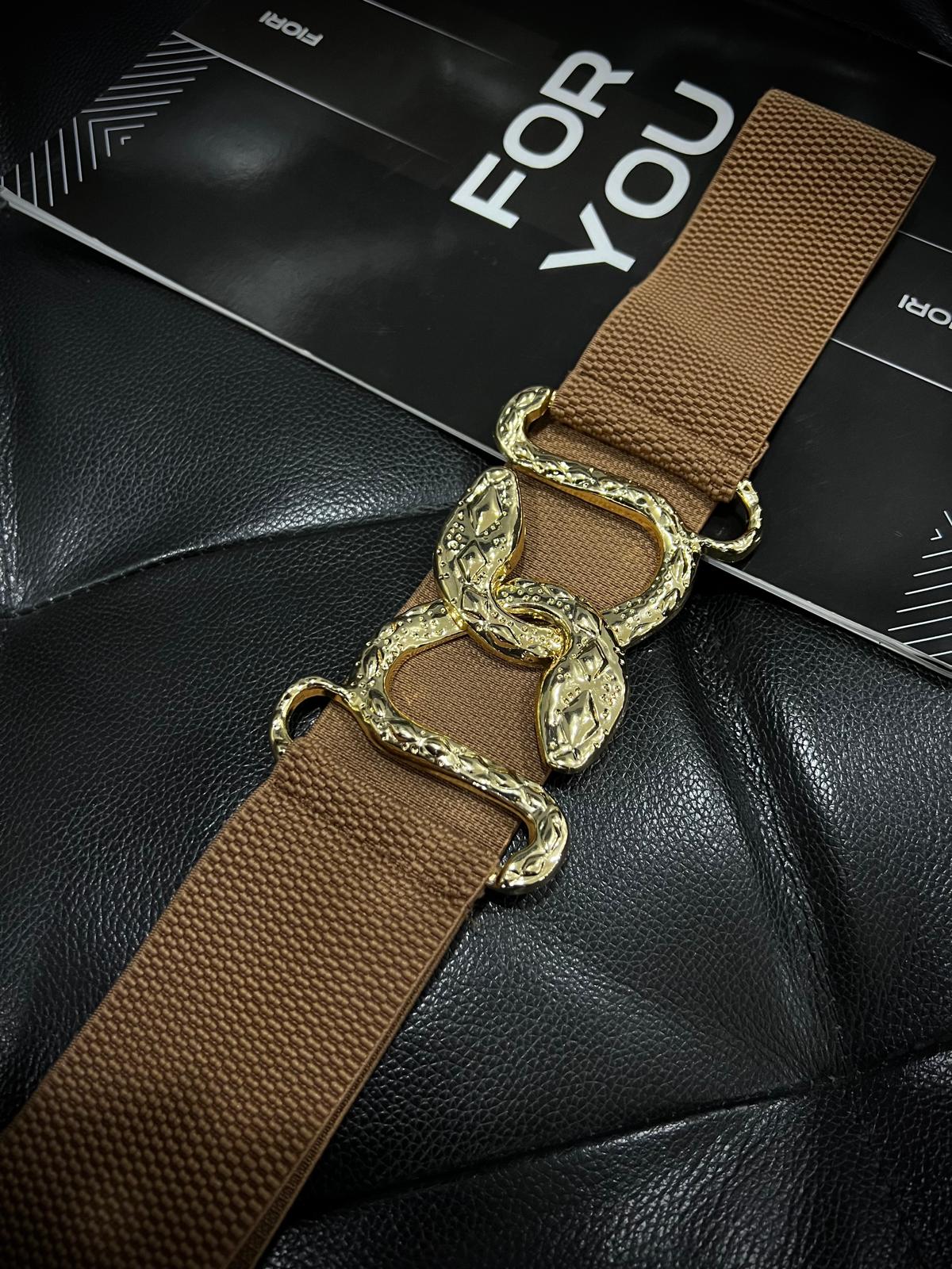 Gold Snake Buckle Elastic Women's Belt