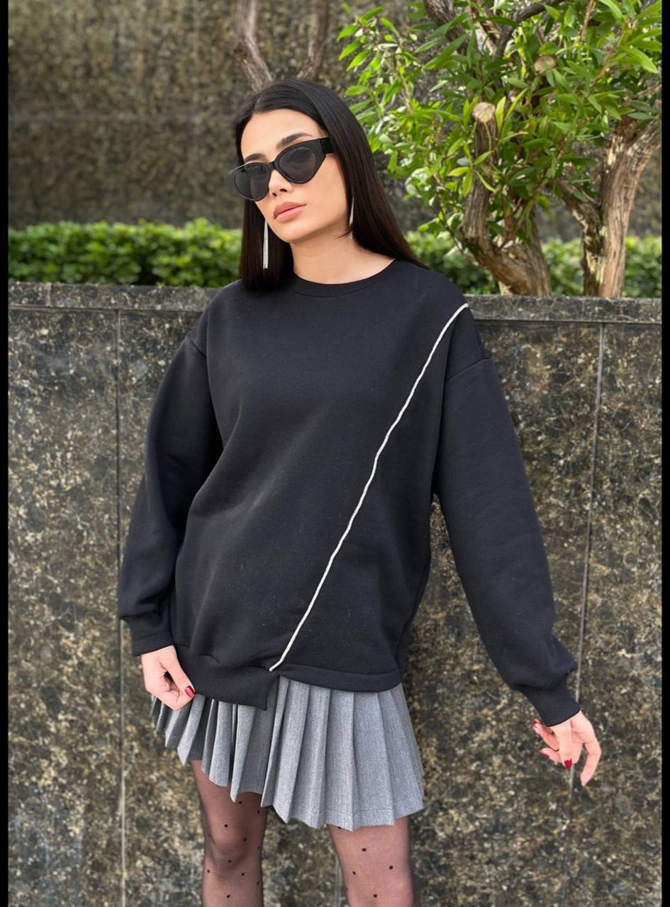 Yandan Şeritli 3 Iplik Şardonlu Sweatshirt
