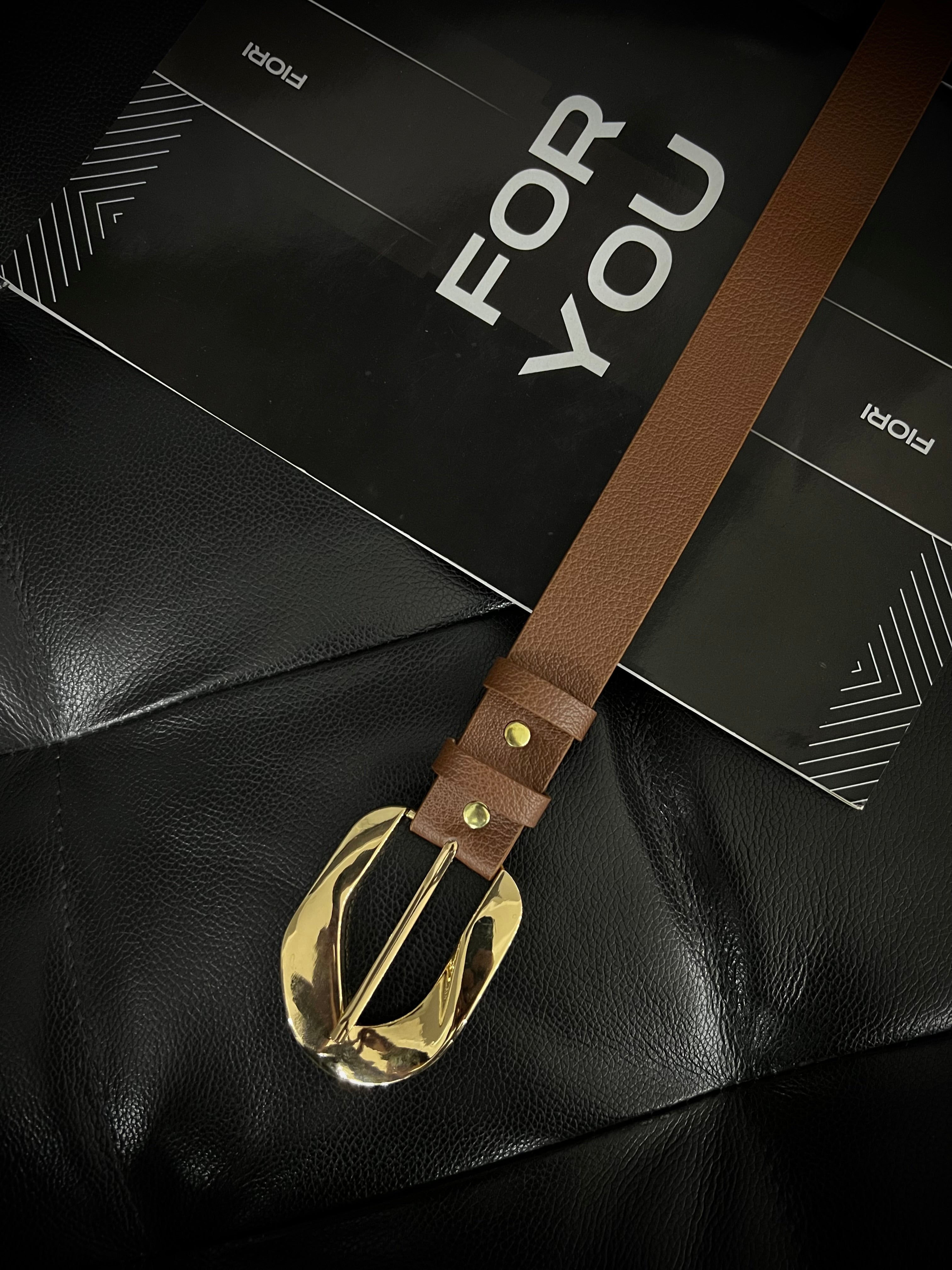 Asymmetrical Gold Buckle Women's Belt