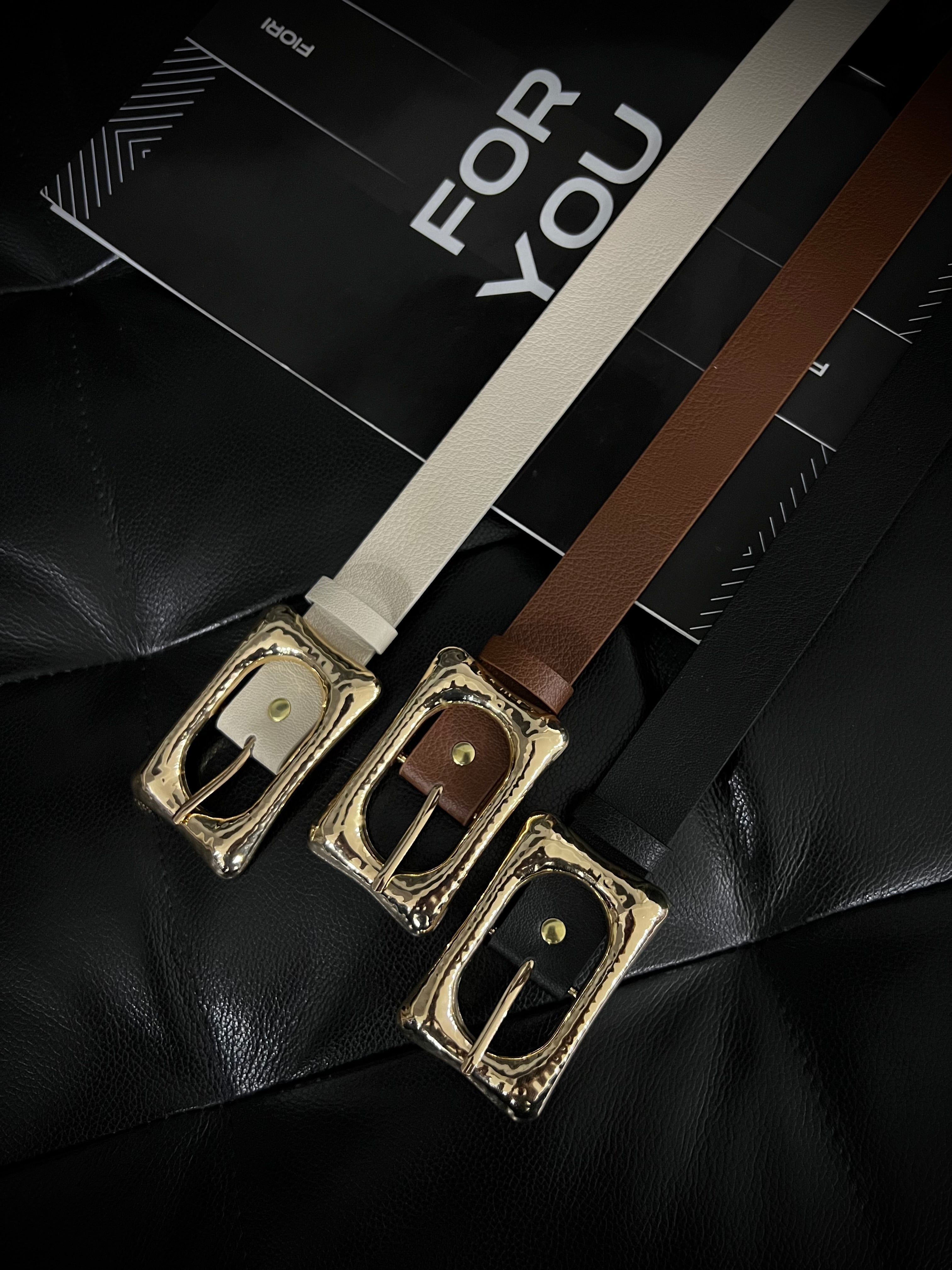 Rectangular Gold Buckle Women's Trouser Belt