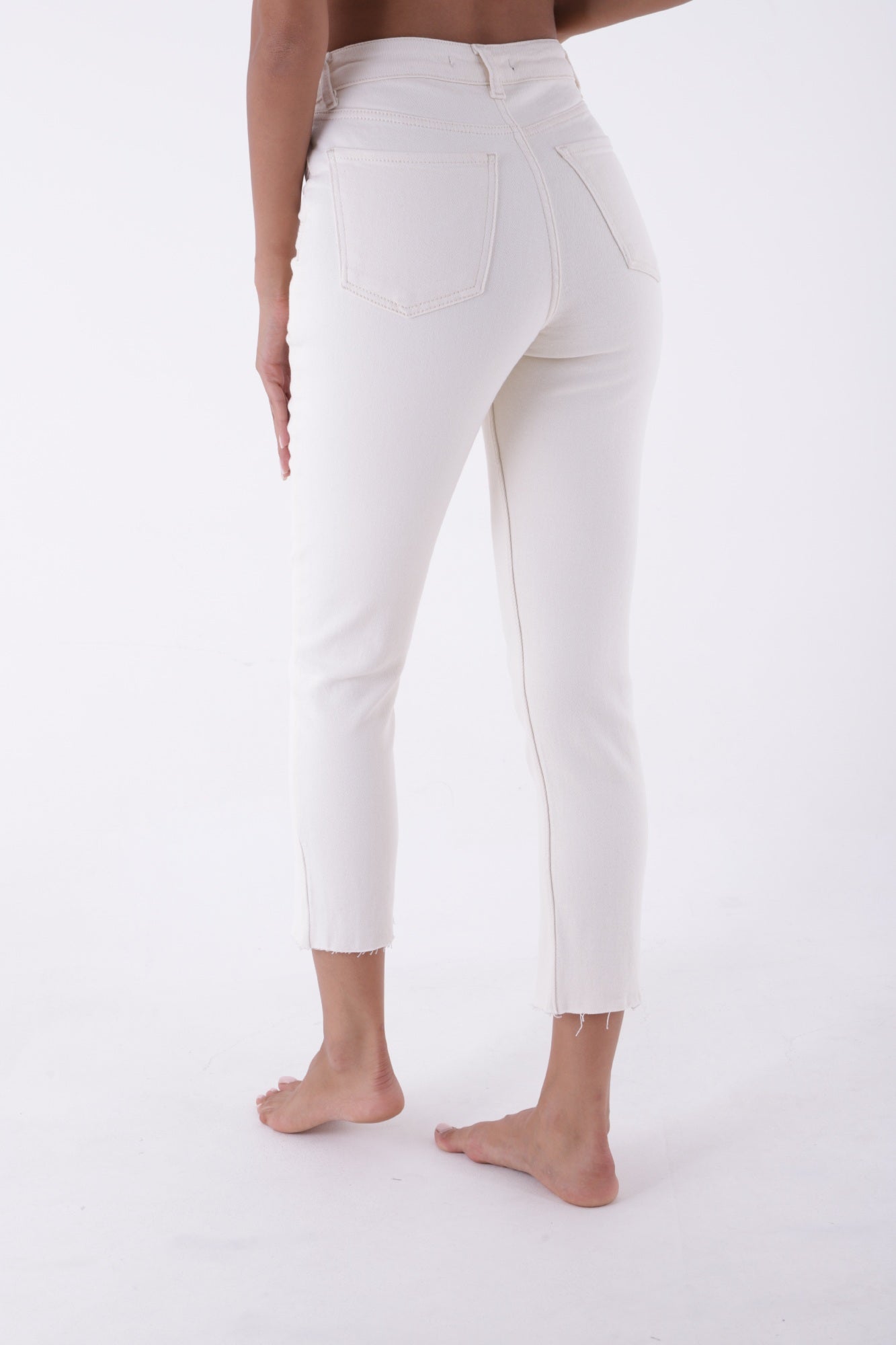 Parçalı Önü Yırtmaçlı Dikişsiz Paça Pantolon - Naturel - (27-32) - 5