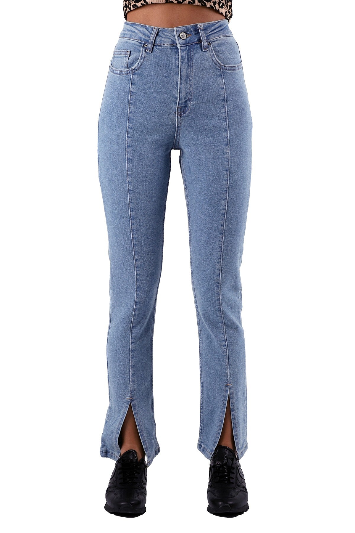 Önü Yırtmaçlı Mom Fit Jean - Açık Mavi Kot - (26-31) - 2
