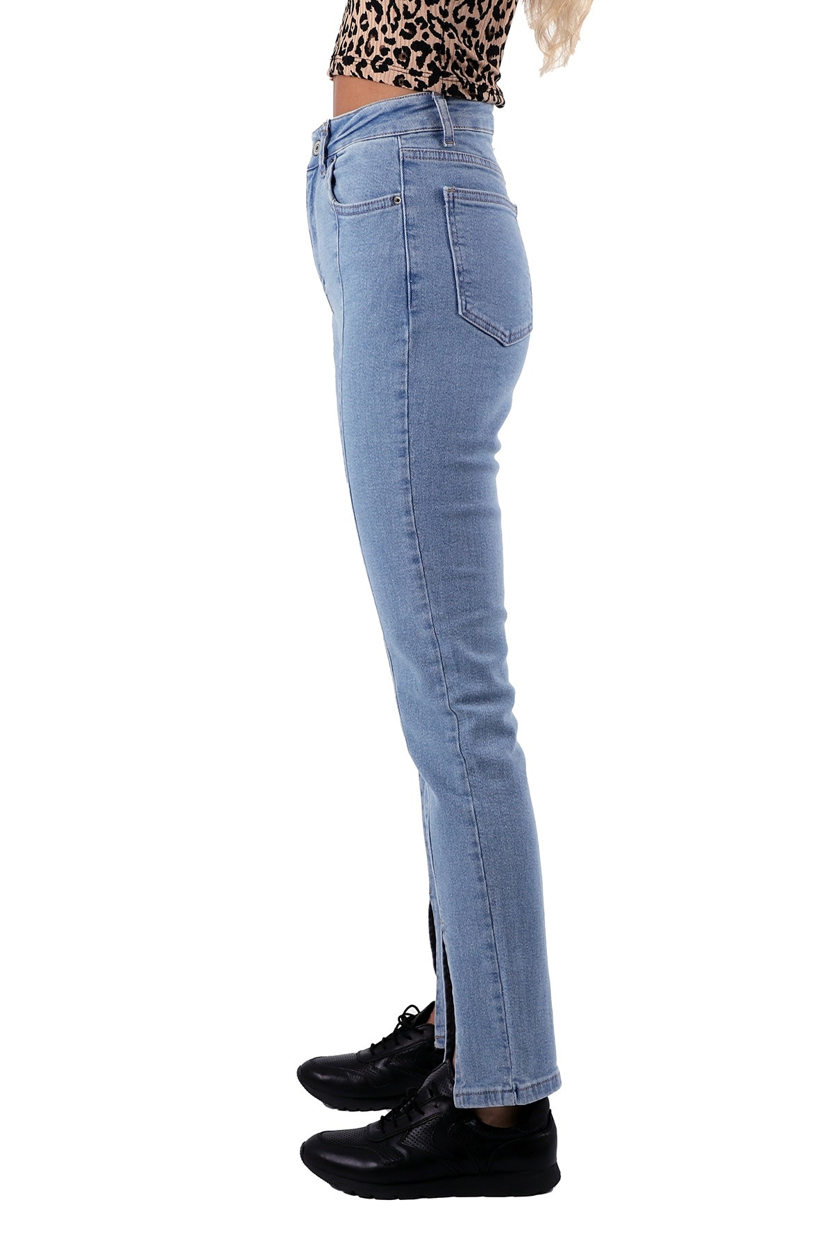 Önü Yırtmaçlı Mom Fit Jean - Açık Mavi Kot - (26-31) - 3