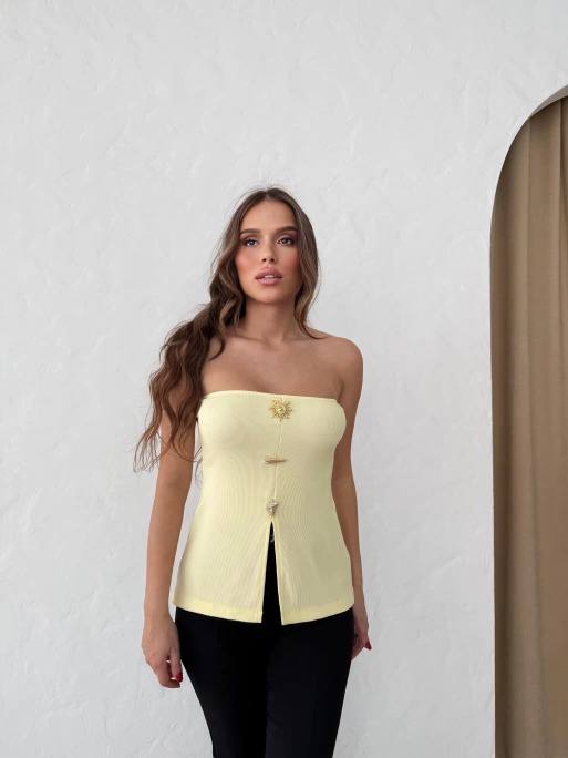 Sarı Seksi Straplez Ekstra Dar Kalıp Crop Top Japone Kol