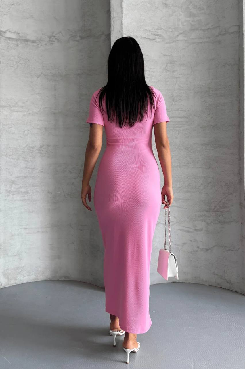 Pembe Zarif Yer Hizasında Bodycon Elbise