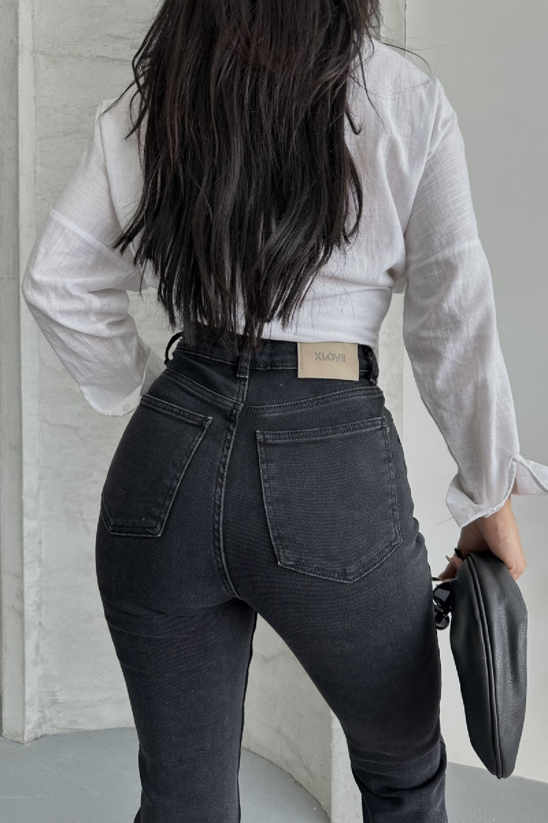 Mom Fit Kot Pantolon - Düz Antrasit - (27-32) - 3