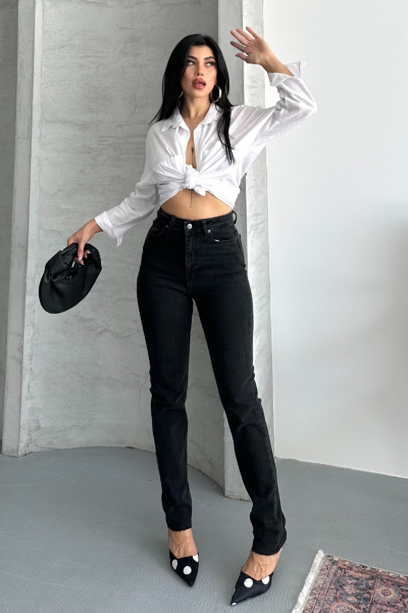 Mom Fit Kot Pantolon - Düz Antrasit - (27-32) - 4