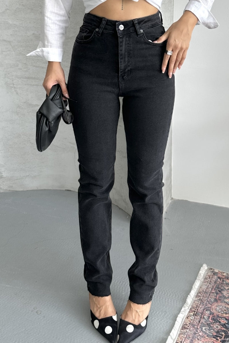 Mom Fit Kot Pantolon - Düz Antrasit - (27-32) - 5