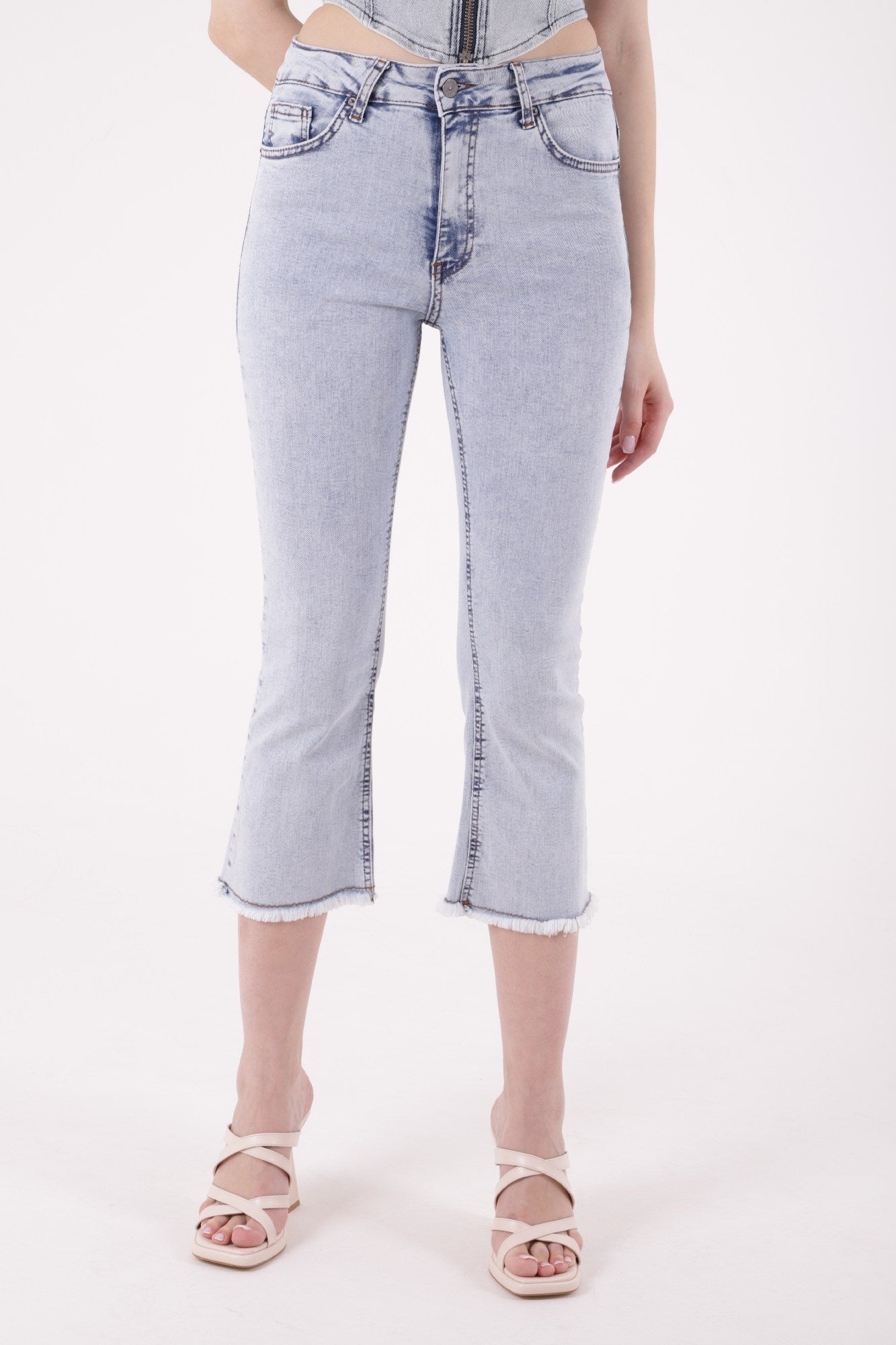 Likralı Culotte Pantolon - Kar Yıkama Açık Mavi - (27-32) - 2