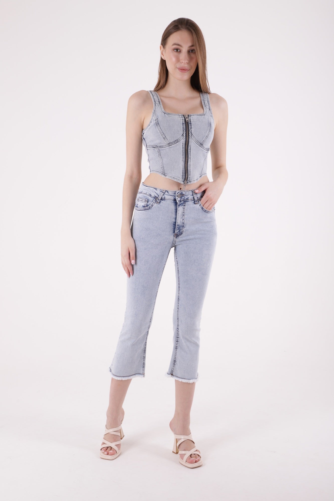 Likralı Culotte Pantolon Kar Yıkama Açık Mavi