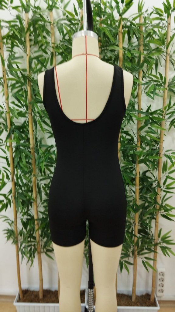 Kadın Kare Yaka Sırt Dekolte Detay Dalgıç Bodycon Mini Tulum, 35894